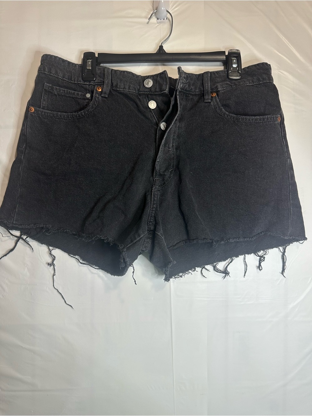 & Denim Women’s Size 12 Black High Waist Cutoff Denim Shorts Raw Hem Vintage